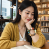 Five Elements Mixed-Bead Bracelet — young East Asian woman styling view Five Elements Mixed-Bead Bracelet — young East Asian woman styling view