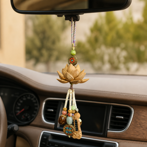 Lotus Journey Charm — car hanging square lifestyle view