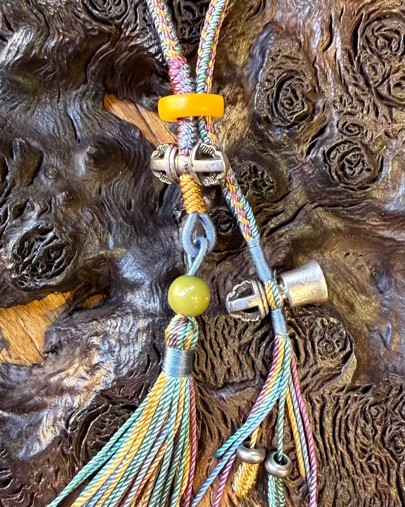 Rainbow Tassel Knot Charm detail